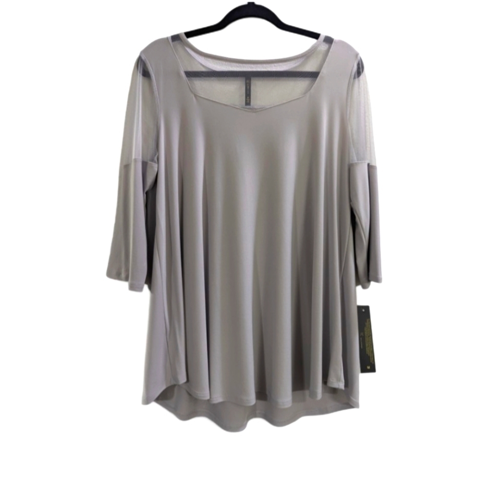 IC collection by Connie K 3/4 Sleeve A-Line Semi-Sheer Neckline & Shoulder Tunic